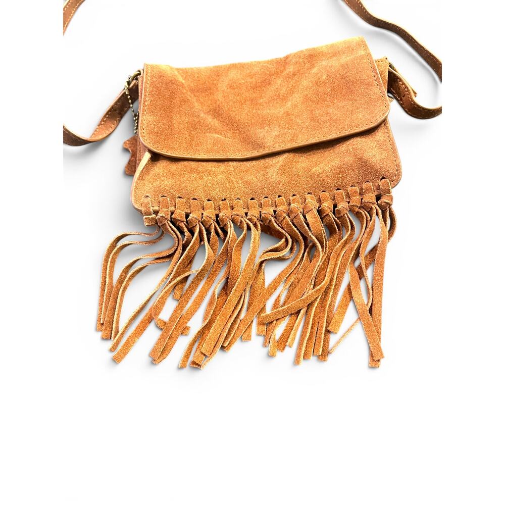 H&M leather suede fringe crossbody bag purse Bohemian Western Festival tassel - Picture 2 of 10